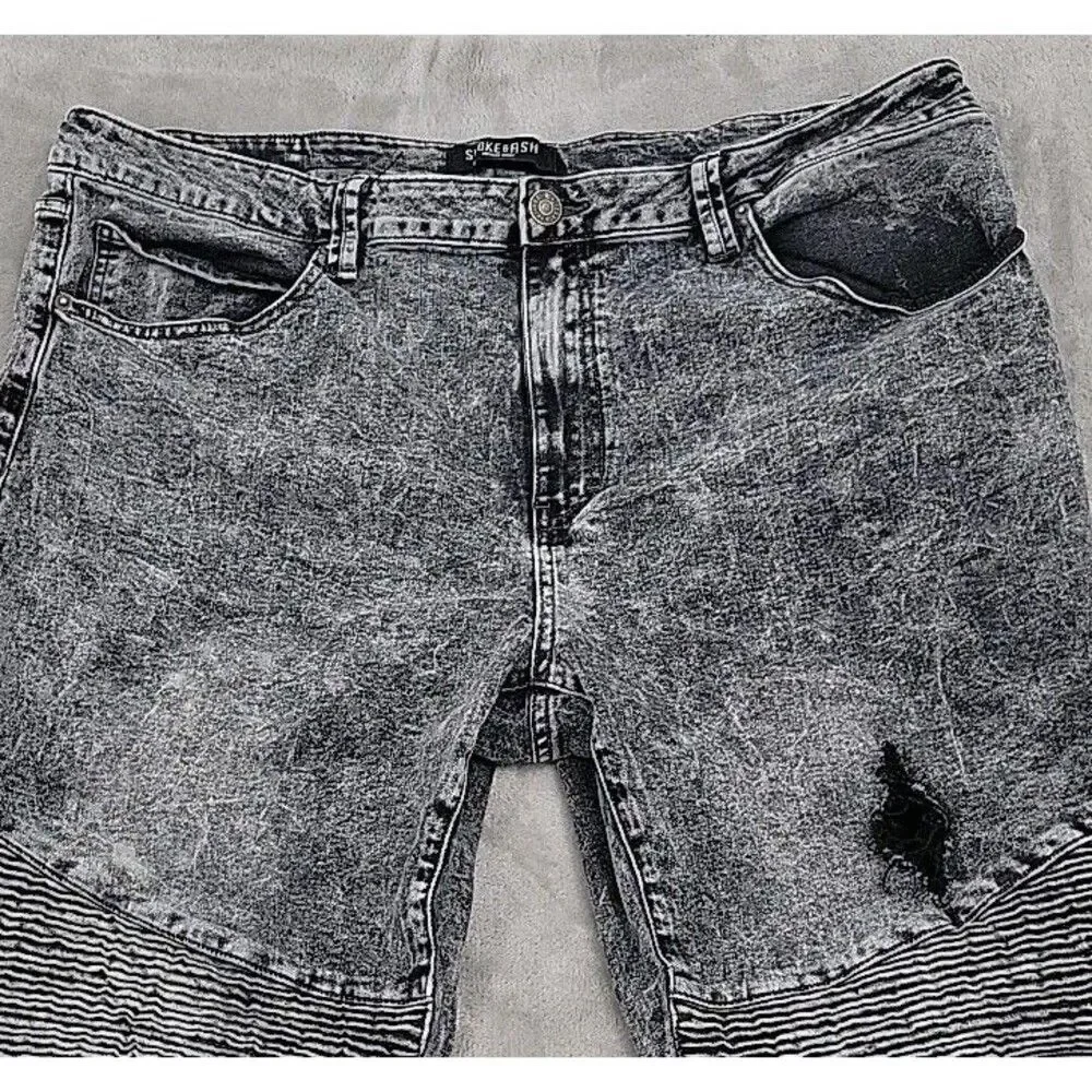 Smoke & Ash Mens Moto Jeans Measures Size 42x28 Gray Reinforced Straight Stretch